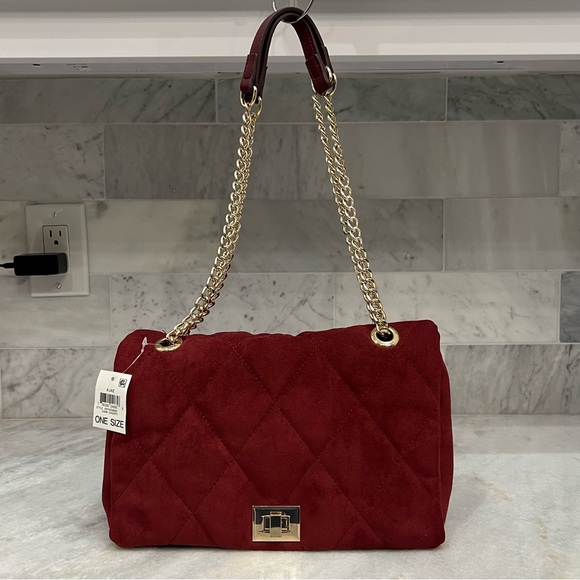 INC International Concepts Handbags - INC International Concepts Burgundy Velvet Ajae Quilted Crossbody/Should…